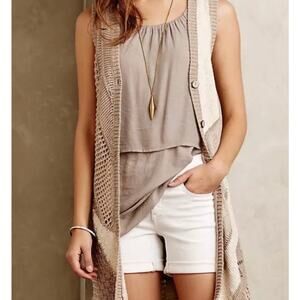 Anthropologie Sweater Vest Medium Tan Hemp Blend Patchwork Hippie Boho